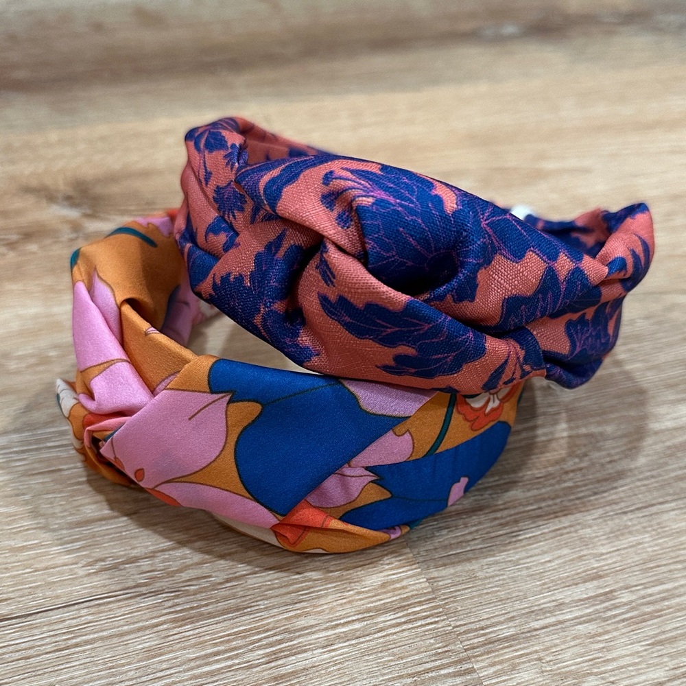 Universal Thread Floral Twist Headbands - Pink and Orange